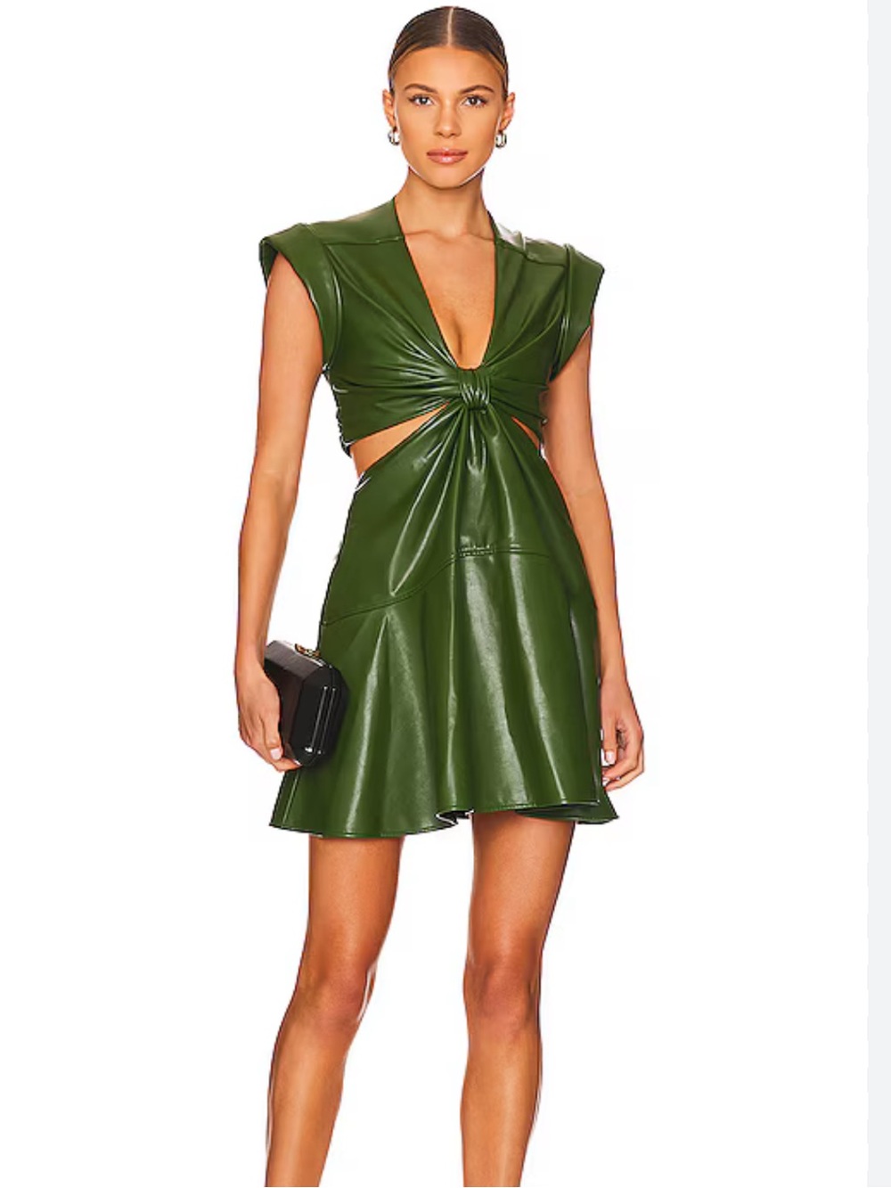 NWOT A.L.C. Lexi Dress Forest Green Leather Knot-Front Mini Dress Size 0